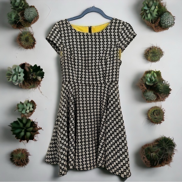 Anthropologie | Maeve 2/4 Black White Lime Fit And Flare Dress